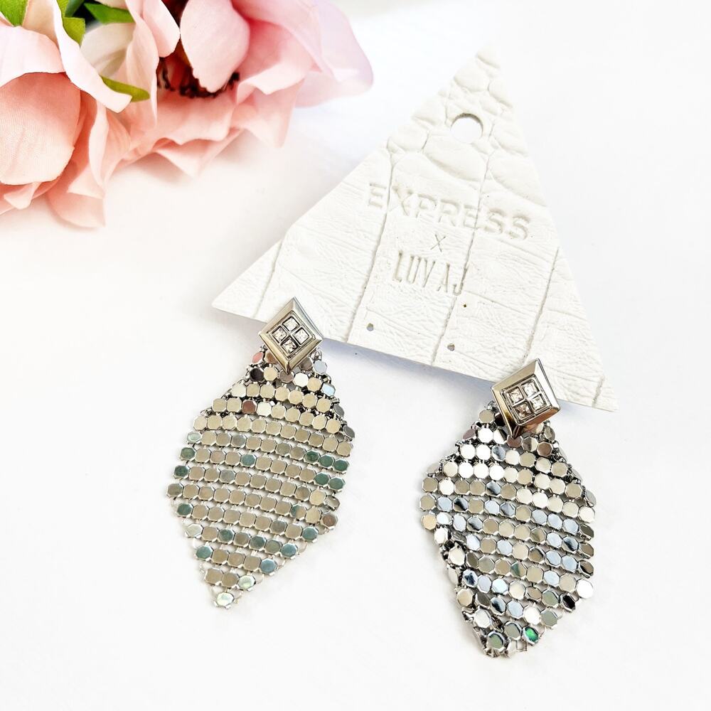 LUV AJ x Express Chainmaille Silver Crystal Earrings NEW